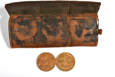 Lot 65 - Two George V half sovereigns dated 1912 and 1911 in a leather coin case
