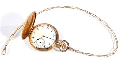 Lot 70 - A gold plated full hunter pocket watch with a watch chain stamped 9c