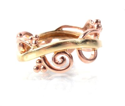 Lot 99 - A 9 carat gold Clogau ring, of yellow and rose gold ivy motif bands, finger size Q, 5.2g boxed