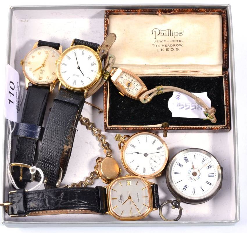Lot 110 - A 9 carat gold wristwatch signed Tudor, two lady's 9ct gold wristwatches with one signed Rone,...