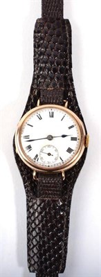 Lot 112 - A 9 carat gold enamelled dial wristwatch, movement signed Tavannes Watch Co