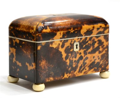 Lot 821 - A Tortoiseshell Tea Caddy, early 19th century, of domed rectangular form, opening to reveal two...