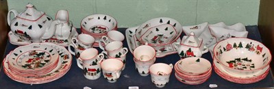 Lot 128 - Masons Christmas Village four place tea service with mugs, soup bowls etc