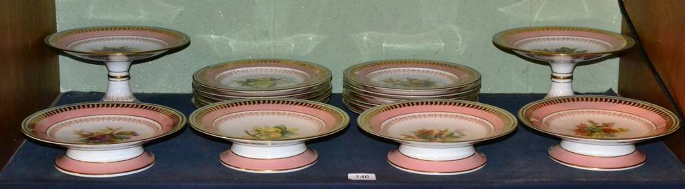 Lot 146 - A pink and gilt decorated Victorian dessert service