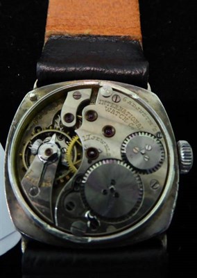 Lot 161 - A cushion shaped wristwatch case stamped 0.900, movement signed International Watch Company,...