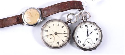 Lot 163 - Two silver open faced pocket watches signed H E Peck, London and Harris Stone, Leeds; and a...