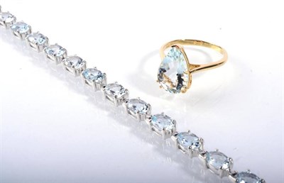 Lot 179 - A 9 carat gold pear cut aquamarine ring, finger size S, 2.9g and a silver oval cut aquamarine...