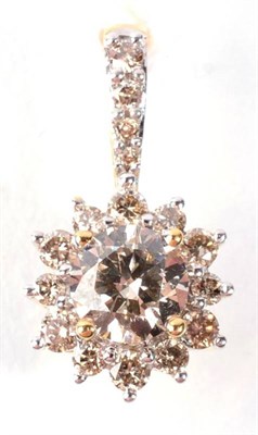 Lot 190 - A 9 carat gold champagne coloured diamond cluster pendant, a central champagne coloured round...