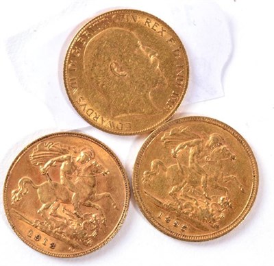 Lot 211 - Three gold half sovereigns 1895; 1906; and 1913