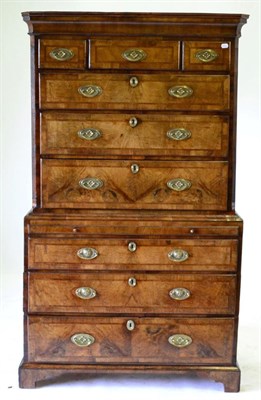 Lot 882 - A George II Walnut, Feather-Banded and Pine-Sided Chest on Chest, 2nd quarter 18th century,...