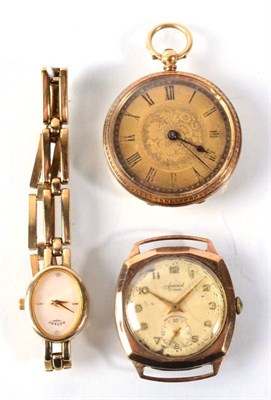 Lot 216 - A 9 carat gold Rotary wristwatch; a fob watch stamped 18K and a 9 carat gold Accurist