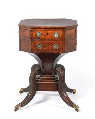 Lot 896 - A Rare Regency Harlequin Pedestal Writing Table, early 19th century, of octagonal shaped form, with