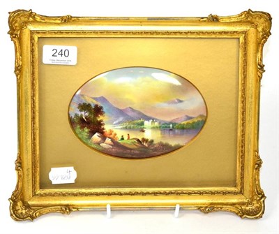 Lot 240 - A Paragon china porcelain plaque painted with Kilchurn Castle, Loch Awe after Copley Fielding,...