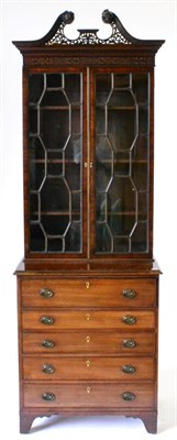 Lot 897 - A George III Chippendale Style Mahogany Secretaire Bookcase, late 18th century, of attractive...