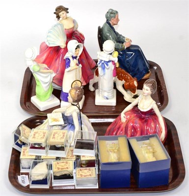 Lot 248 - Five Royal Doulton lady's; Royal Doulton model of a dog; two Francesca china figures and a...