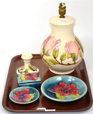 Lot 251 - Five pieces of modern Moorcroft including Magnolia and Hibiscus