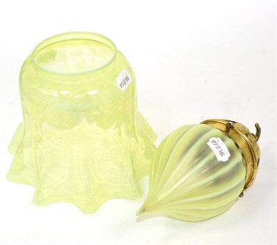 Lot 259 - A Victorian vaseline glass shade and another shade