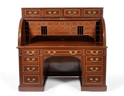 Lot 917 - An Impressive Late Victorian Mahogany and Satinwood Banded Cylinder Desk, labelled Flashman &...