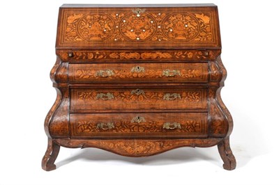 Lot 934 - A Dutch Walnut and Marquetry Inlaid Bureau, mid 19th century, the rectangular top above a...