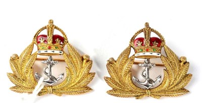 Lot 311 - Two Royal Navy sweetheart brooches, with enamelled coronets, stamped '9CT', 11.1g gross (2)