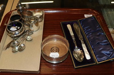 Lot 376 - A group of silver items to include napkin rings; a Victorian salt of George III style; a wine...