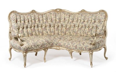 Lot 972 - A 19th Century White Painted and Parcel Gilt Corner Sofa, in Louis XV style, recovered in...