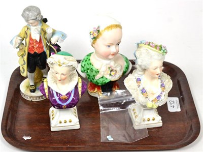 Lot 412 - Four various Continental porcelain figural busts and figures