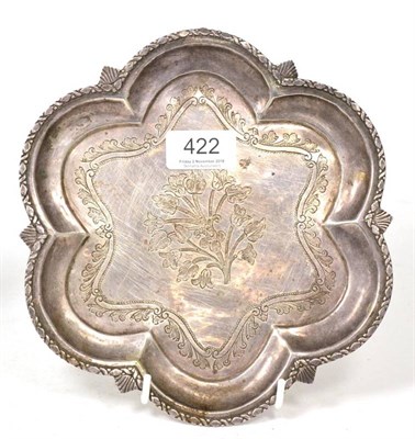 Lot 422 - A white metal salver possibly Turkish, unmarked