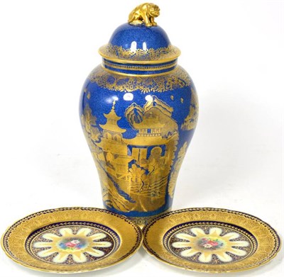 Lot 426 - A Copeland Spode chinoiserie jar and cover, a pair of gilt decorated saucers and a quantity of...