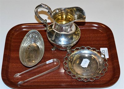 Lot 433 - Four various silver items, consisting of, an early Victorian jug, James Dixon & Sons pierced...