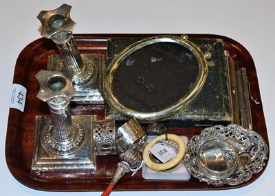 Lot 434 - Assorted silver and other items to include a rattle; coffee spoons; an oval photograph frame;...