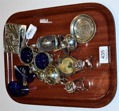 Lot 435 - A group of assorted silver condiments; together with a matchbox holder, Birmingham 1891; and a pair