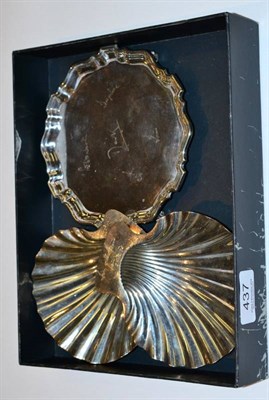 Lot 437 - A pair of silver butter shells, Nayler Brothers, London 1969, inscribed; and a small silver salver