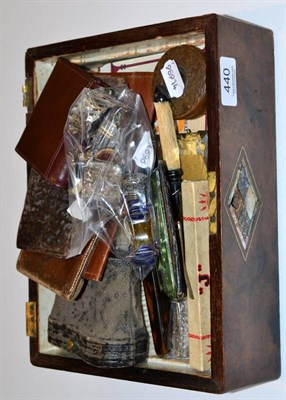 Lot 440 - A Victorian sewing box containing related contents together with a silver vesta case; two...