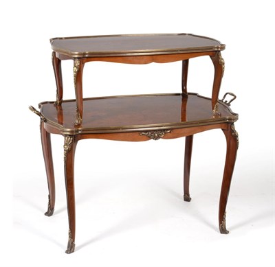 Lot 990 - A Rosewood, Tulipwood, Marquetry Inlaid and Brass Mounted Two-Tier Étagère, in Louis XV...