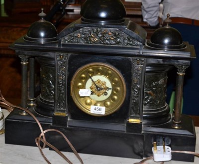 Lot 456 - A Victorian black slate striking mantel clock of architectural form