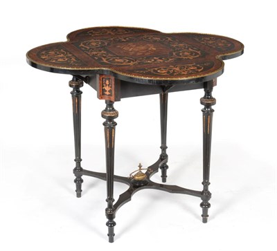 Lot 993 - A Good Quality Ebonised Thuya and Marquetry Inlaid Centre Table, late 19th century, with clover...