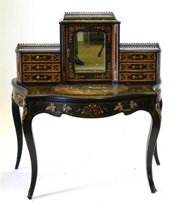 Lot 994 - A Victorian Ebonised, Marquetry Inlaid and Gilt Metal Mounted Bonheur de Jour, in Louis XV...