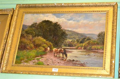 Lot 1002 - Edwin Bottomley (1865-1929) Cattle watering, Signed and dated 1901, oil on canvas, 39cm by 60cm