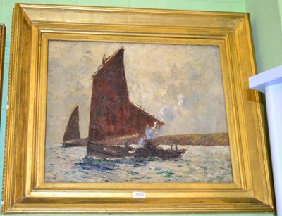 Lot 1005 - Nelson Dawson (1859-1941) Scarborough steam trawler, oil on canvas