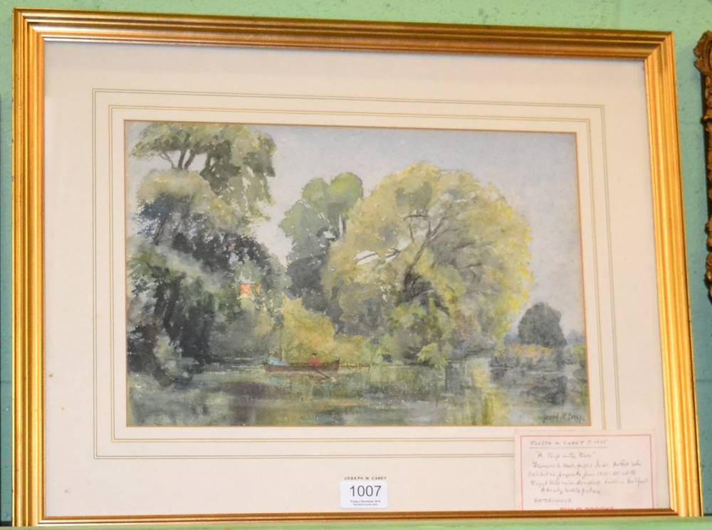 Lot 1007 - Joseph W Carey (20th century) Irish, ''A trip on the river'', signed watercolour, 25cm by 38cm