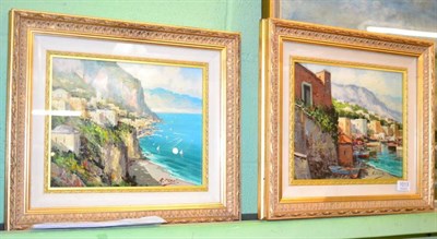 Lot 1013 - R Pisani, pair of oils, Italian lake scenes