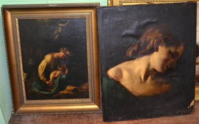 Lot 1016 - Mary Magdalene and child, oil on canvas and another oil on canvas depicting the bust of a lady