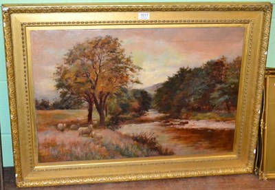 Lot 1017 - Edwin Bottomley, ''Sheep by Woodland Stream'', signed and dated (18)98, oil on canvas, 51cm by 77cm