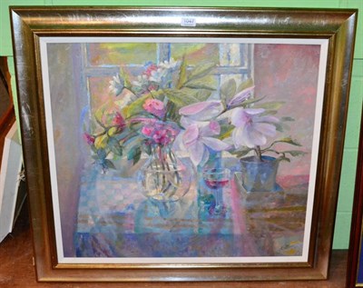 Lot 1047 - Martin Dutton (Contemporary), ''Spring Still Life'', signed, inscribed verso, oil on board, 62cm by