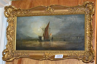 Lot 1054 - Alfred Vickers (1786-1868) Shipping on Breydon Water, signed, oil on panel, 17cm by 34cm