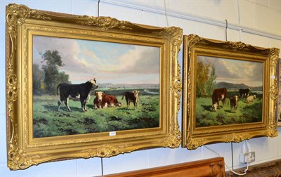 Lot 1060 - George Henry Hall (fl.1884-1890) Cattle grazing in a summer pasture, signed and dated 1881, oil...