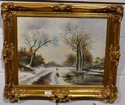 Lot 1063 - Continental School (20th century) Dutch style skating scene, signed, oil on canvas