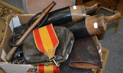 Lot 1104 - Two pairs of leather horse riding boots, one of the pairs with wooden trees with ivory plaques...