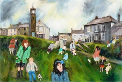 Lot 100 - Gill Watkiss (b.1938)  "The Mummers Ring, St Just " Signed, signed and inscribed verso, oil on...